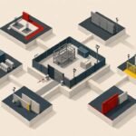 Isometric construction site security plan illustration