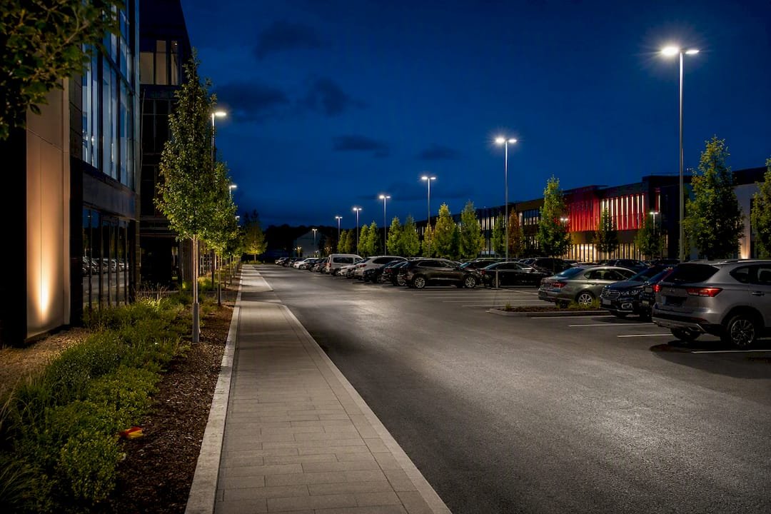 Evenly lit parking lot with clear sightlines