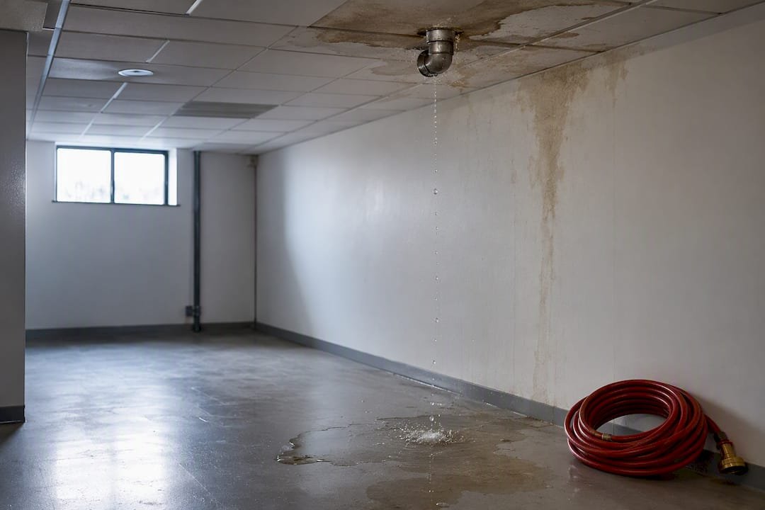 Burst pipe causing damage inside vacant building