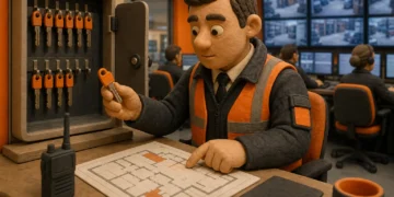 UK key holder services officer checking secure key storage and access controls