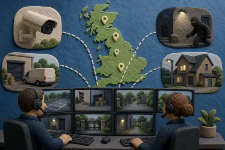 Editorial illustration illustrating Best Remote CCTV Monitoring Providers UK
