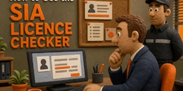 SIA licence checker search screen for verifying a UK security worker