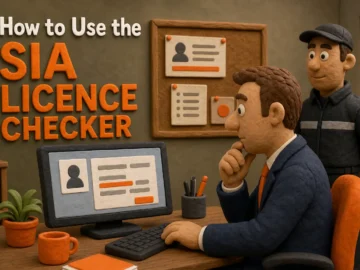 SIA licence checker search screen for verifying a UK security worker